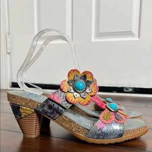 Spring Step L'Artiste Women's Agalla Leather Sandals size 41 Floral Boho Artsy